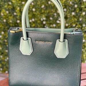Michael Kors Green Leather Satchel Bag with Adjustable Strap and Dust Bag